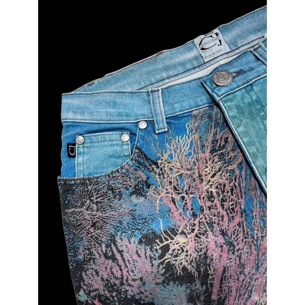 Cavalli Jeans Pants Womens 26 Blue Coral Vintage 90s Underwater Abstract Print - Picture 2 of 5
